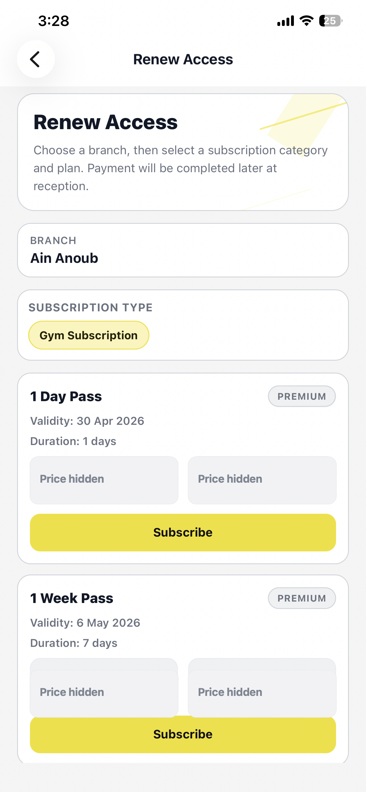 ClubCore mobile booking or notifications screenshot